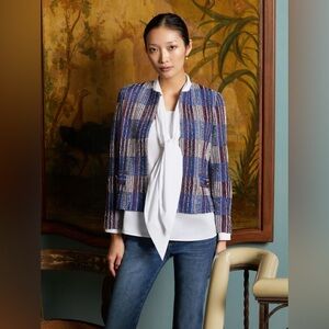 Misook Plaid Tweed Open-Front Jacket – Medium | Multicolor Neutral